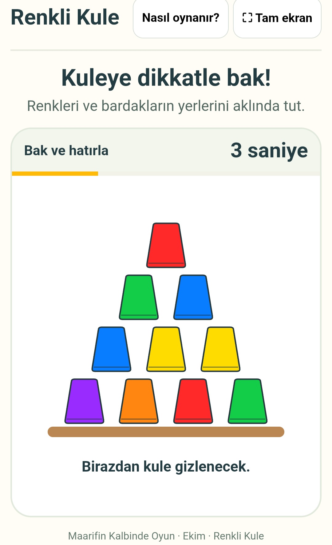 Maarifin kalbinde oyun renkli kule 2 kişilik