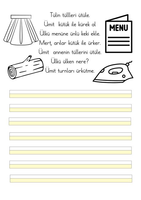 ü sesi okuma yazma çalışmaları