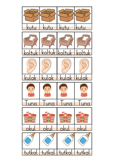  U sesi resimli kelimeler deftere yapıştırma 