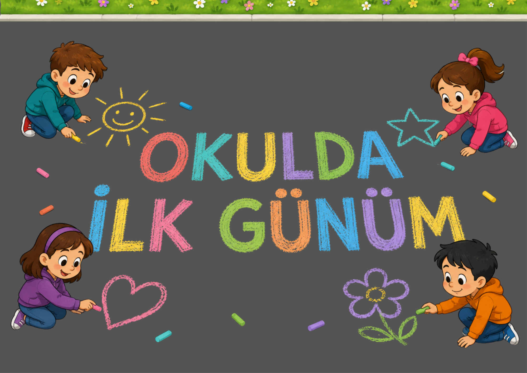 okulumda ilk günüm yazısı (ilk günüm) renkli